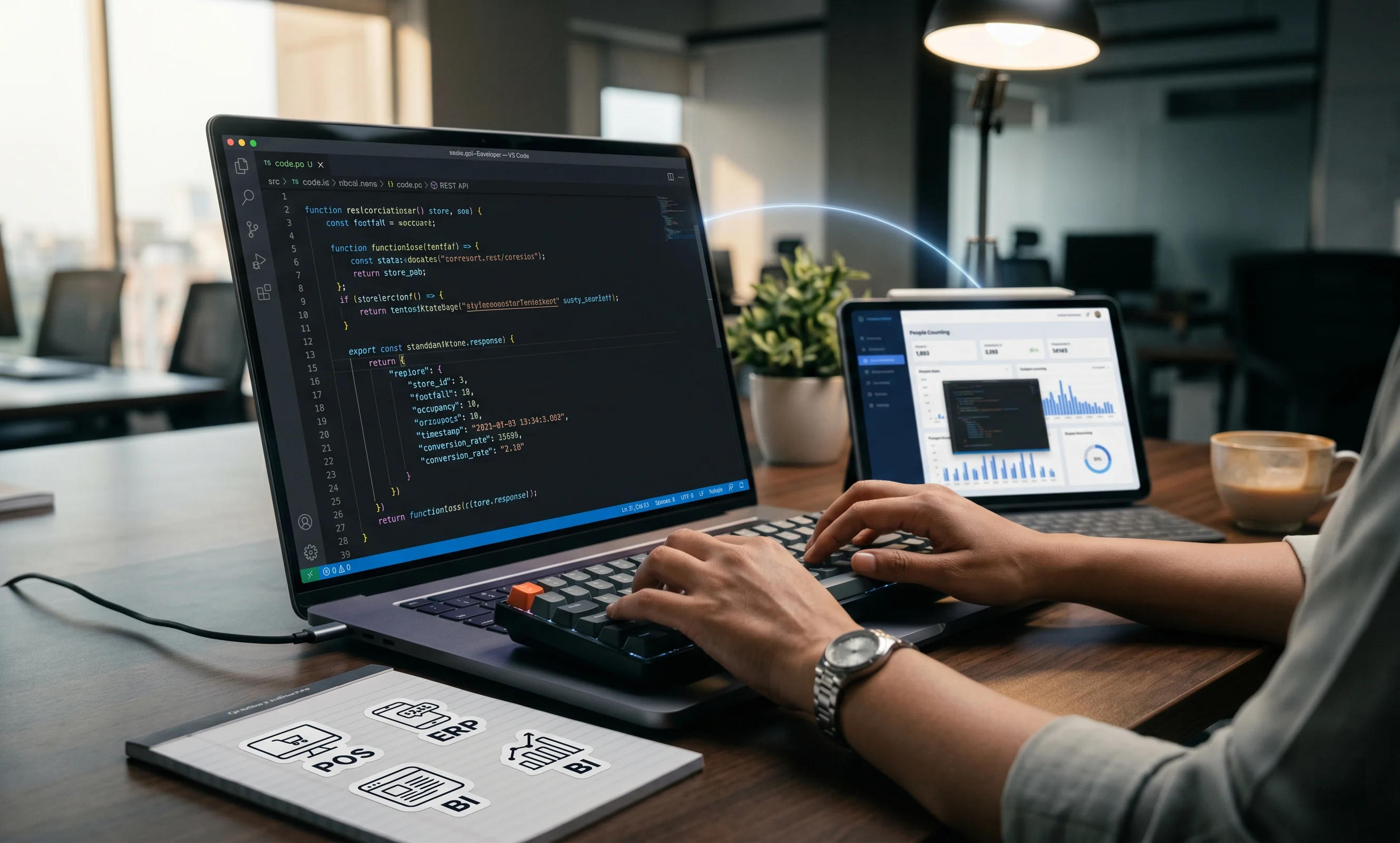 REST API and webhook integration with POS, ERP, and BI tools